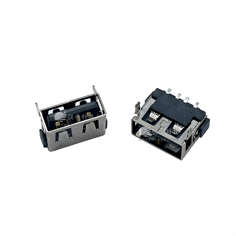 USB插座 10.0两脚插贴片灰铁平口6.3反向 A型接口母座