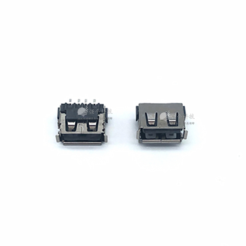 USB连接器 AF10.0前2脚6.8H卷边SMT铁壳黑胶 插座