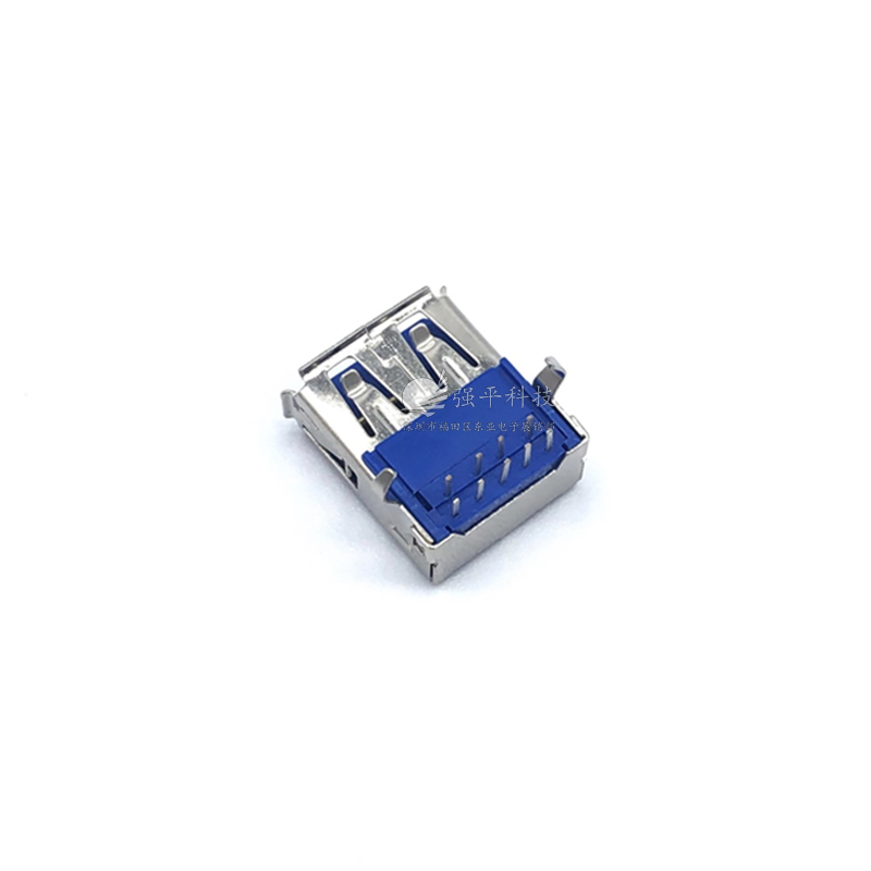 USB连接器  USB3.0 A母座90度插脚 高速传输接口端子镀金蓝胶 插座