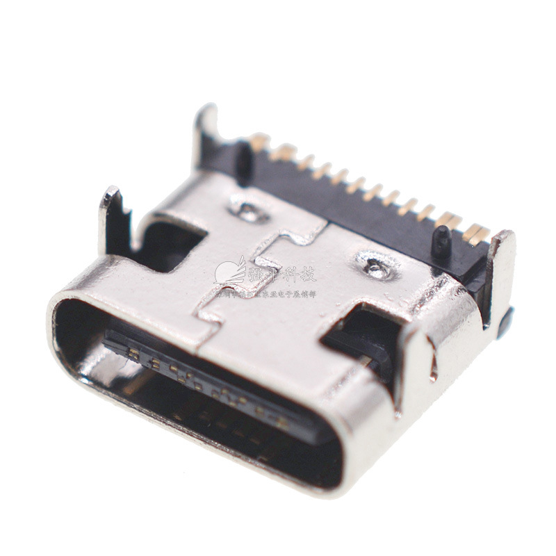 USB连接器  TypeC母座16Pin 不锈钢壳四脚插件卧式全贴SMT无线充电器插座