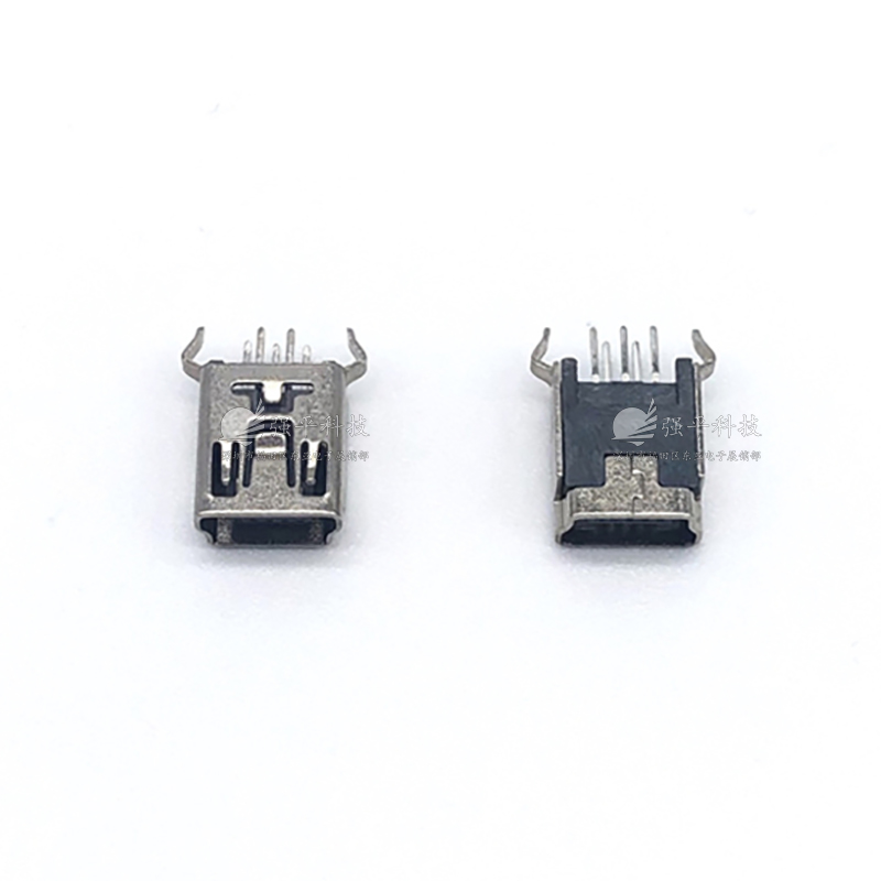 USB连接器  Mini 5P F180度弯脚DIP铁壳五脚5pin 插座