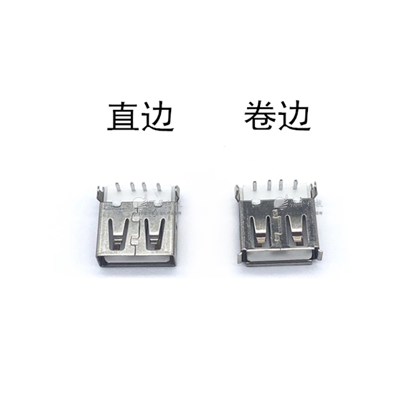 USB连接器 AF沉板90度DIP弯脚白胶 卷边/直边 插座