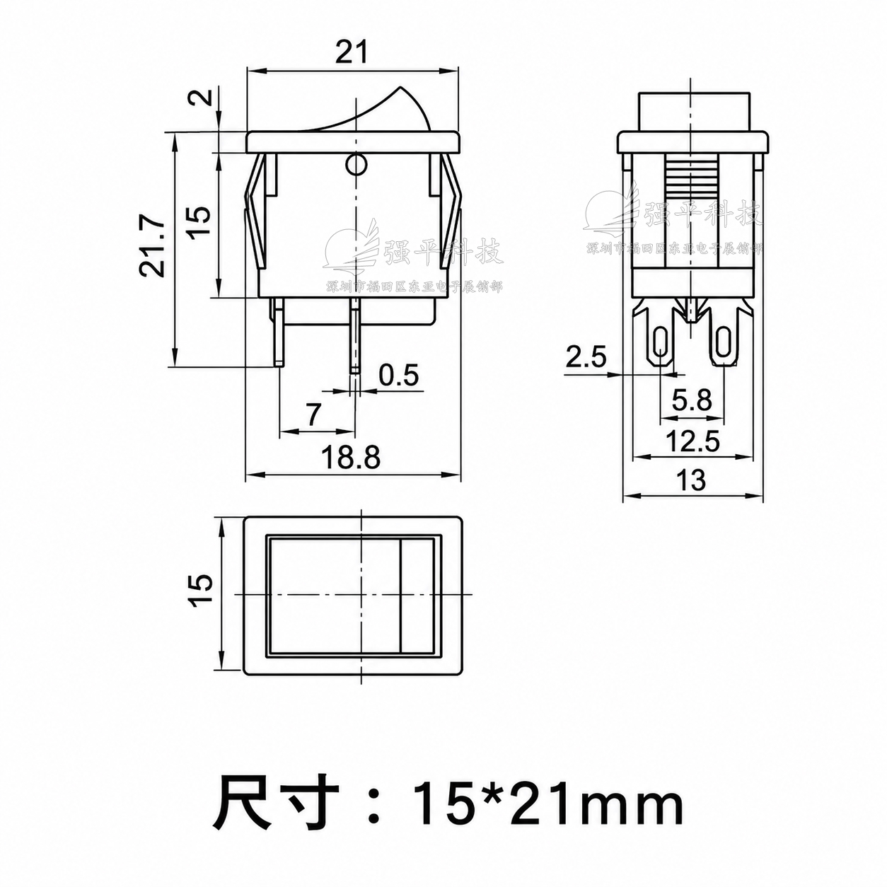 船型开关 KCD1 4脚2档黑色 6A250V 10A125V 15x21mm 翘板开关 规格书 2