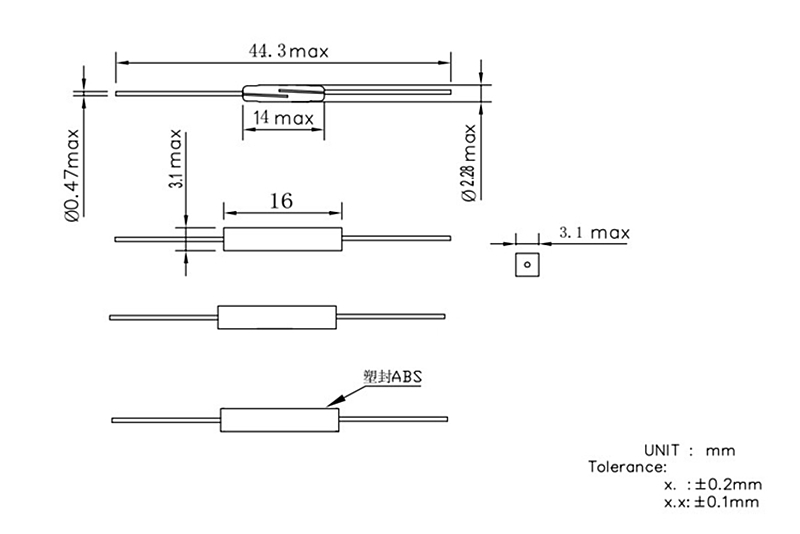 塑封干簧管 GPS-16A-SMD常开 磁控开关 规格书 2