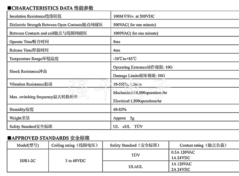 继电器 天波 (TIANBO) HJR 1-2C L-5V/12V/24V 八脚 原装正品 规格书 4