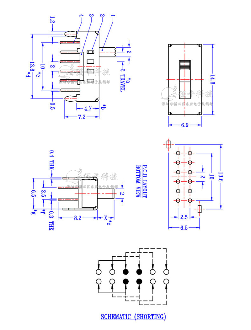 拨动开关 SS24D02G4  四档12脚双排2固定脚 直插 微型滑动电源 规格书 2