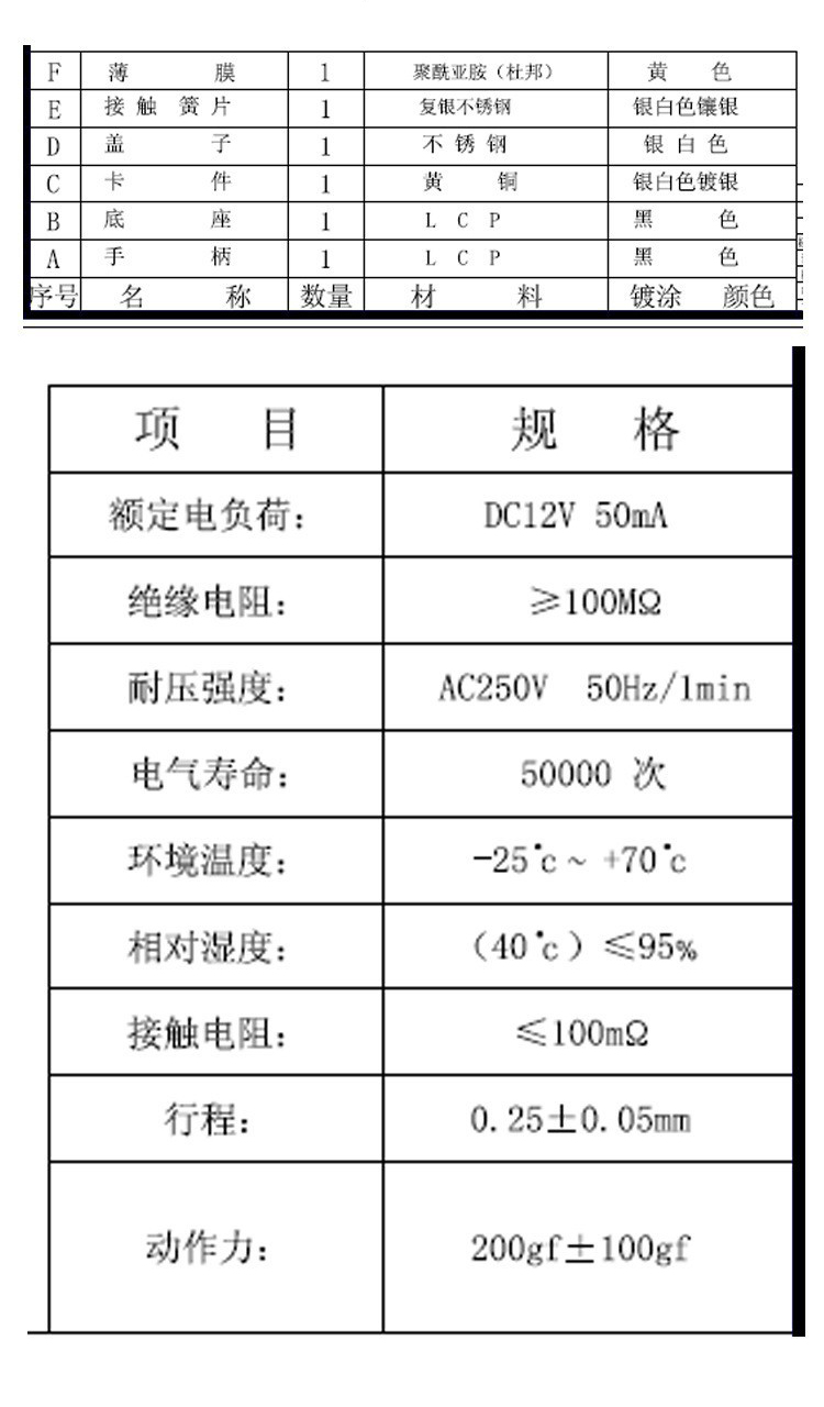 轻触开关 3x4x2mm 1185上按4脚贴片 规格书 2