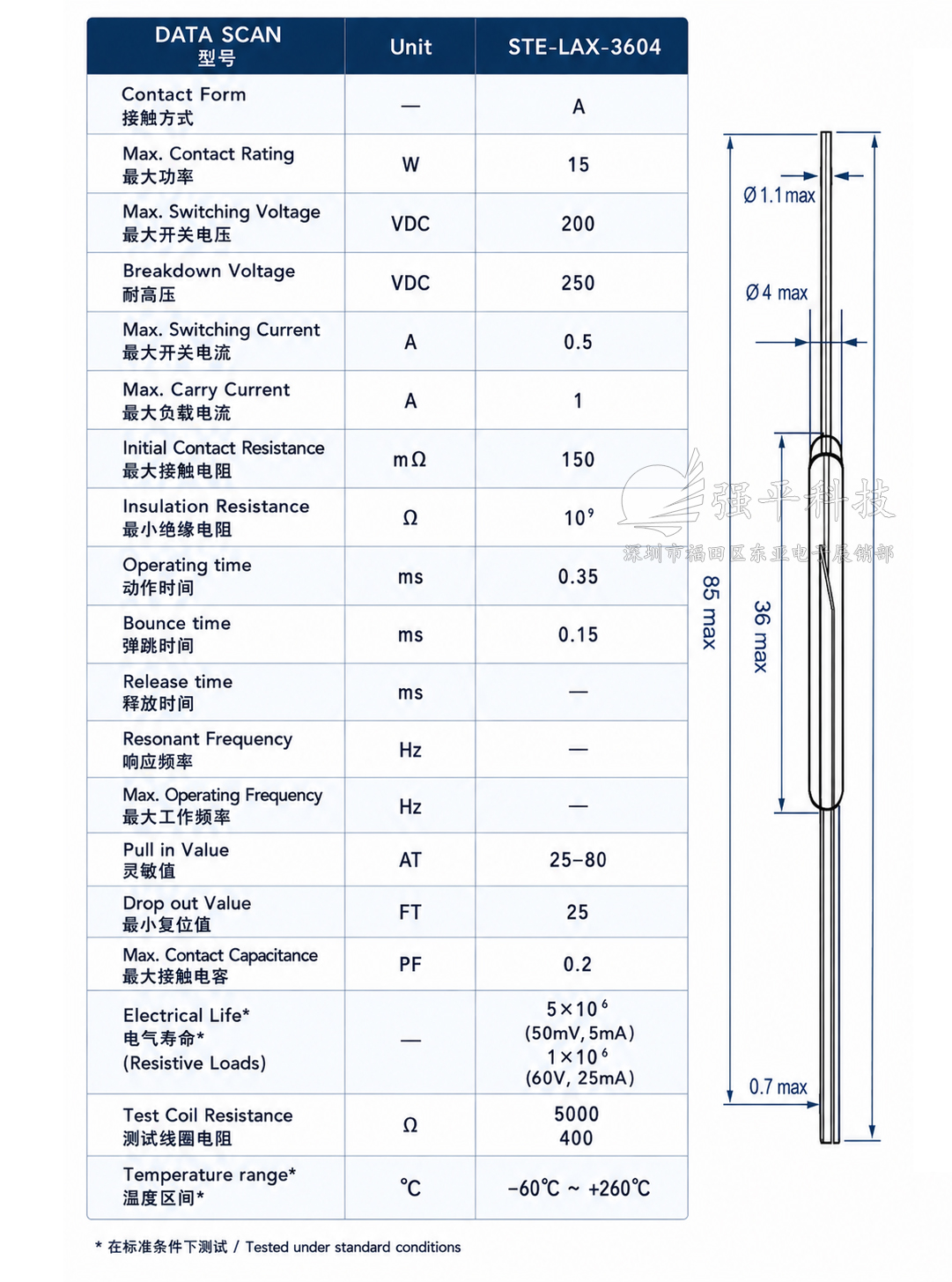 干簧管 5x36mm三脚 常开常闭转换型 绿管银脚大功率磁控开关 磁性接近开关 规格书 1